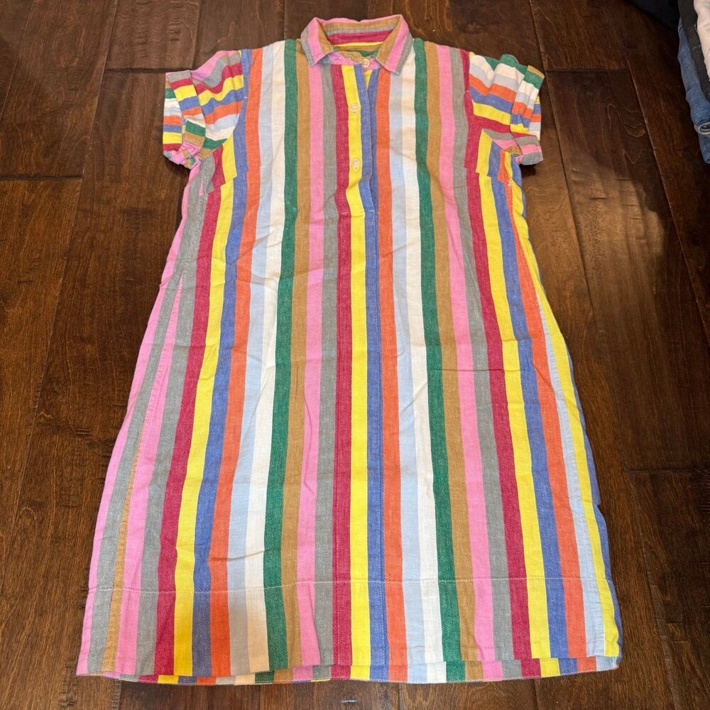 J. Crew Colorful Stripe Rainbow Shirt Dress Linen Blend size XS Summer Vacation